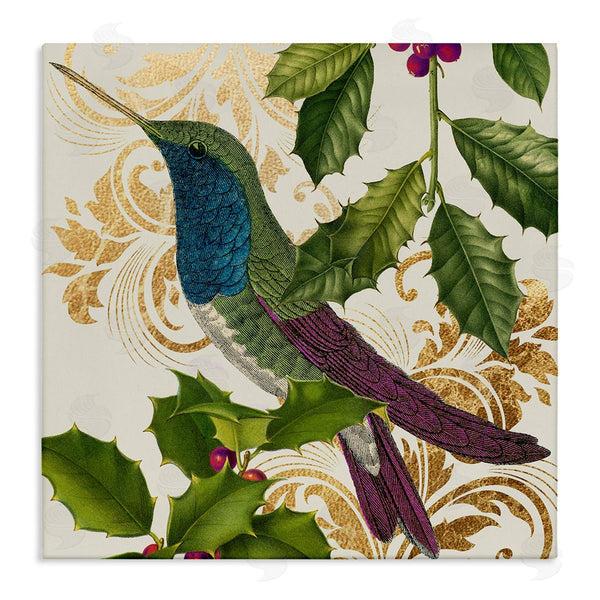 stupell industries Stupell Studio | Curious Hummingbird Golden Pattern Winter Holly Bird Wall Art