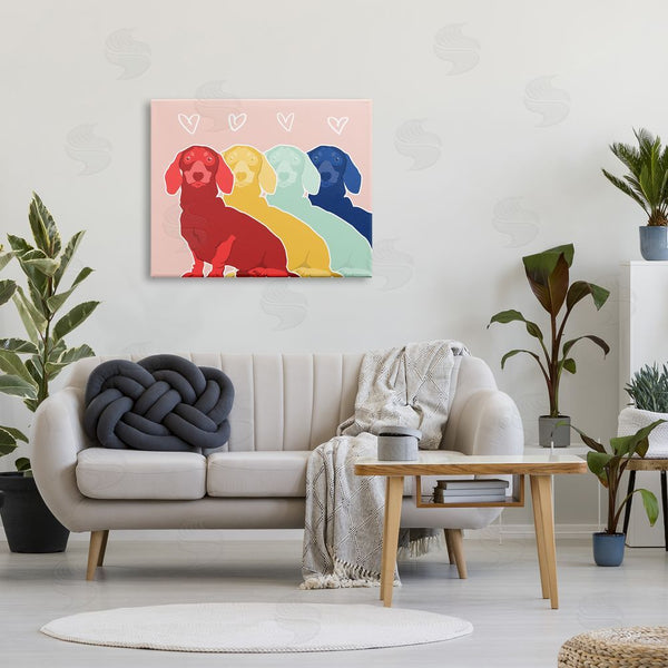 Stupell Industries Stupell Studio | Dachshund Bold Pop Dogs Heart Shapes Over Pink Wall Art