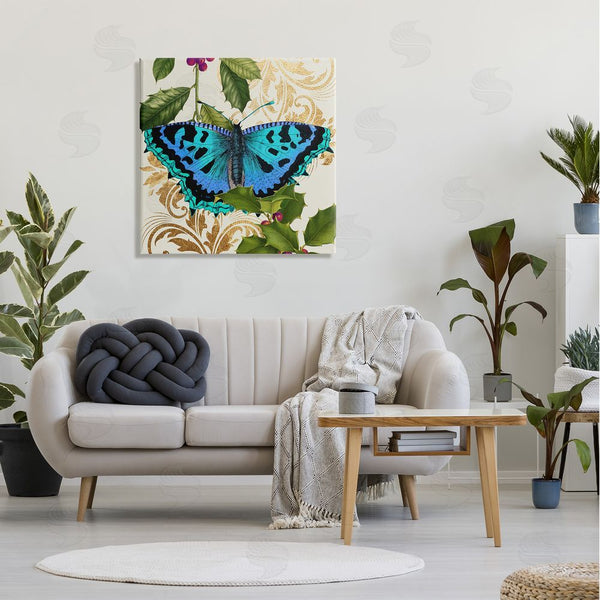 Stupell Industries Stupell Studio | Dazzling Butterfly Wings Golden Floral Design Winter Holly Wall Art