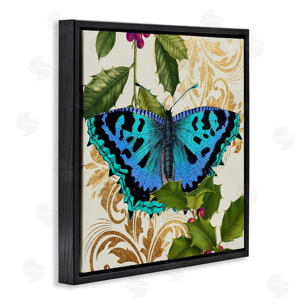 Stupell Industries Stupell Studio | Dazzling Butterfly Wings Golden Floral Design Winter Holly Wall Art