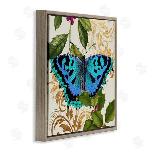 Stupell Industries Stupell Studio | Dazzling Butterfly Wings Golden Floral Design Winter Holly Wall Art