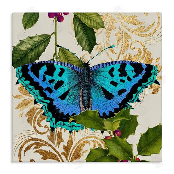 stupell industries Stupell Studio | Dazzling Butterfly Wings Golden Floral Design Winter Holly Wall Art