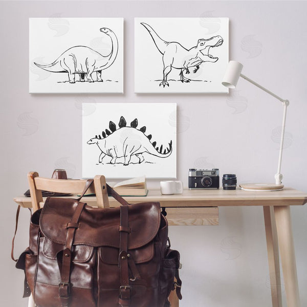 Stupell Industries Stupell Studio | Dinosaurs Marching Line Drawing Minimal Black White Wall Art