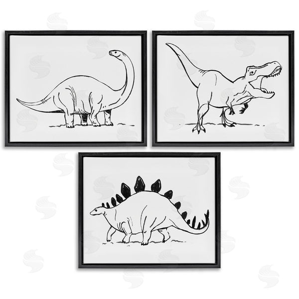 Stupell Industries Stupell Studio | Dinosaurs Marching Line Drawing Minimal Black White Wall Art