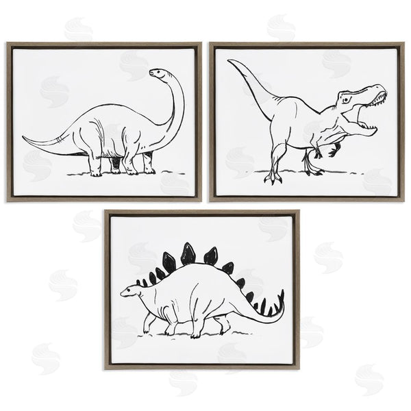 Stupell Industries Stupell Studio | Dinosaurs Marching Line Drawing Minimal Black White Wall Art