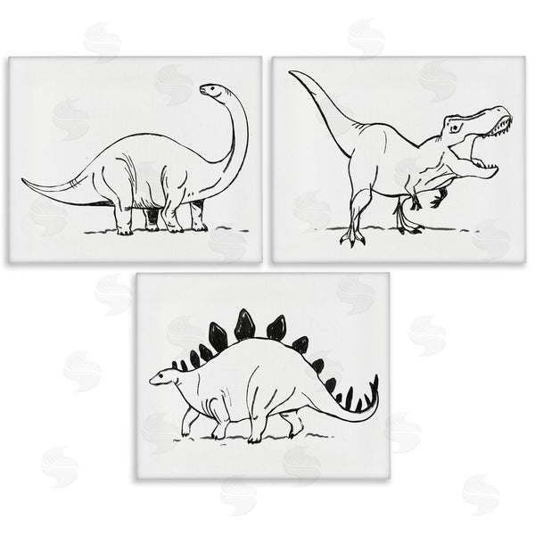 stupell industries Stupell Studio | Dinosaurs Marching Line Drawing Minimal Black White Wall Art