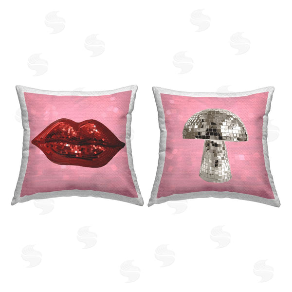 Stupell Industries Stupell Studio | Disco Ball Lips & Mushroom Printed Throw Pillow Set