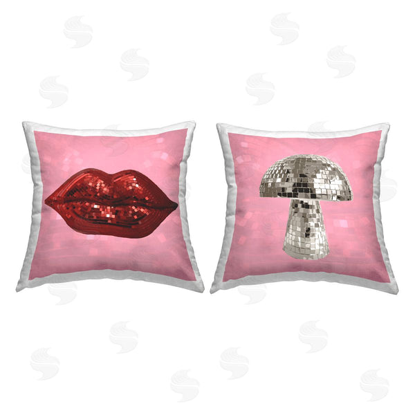 stupell industries Stupell Studio | Disco Ball Lips & Mushroom Printed Throw Pillow Set