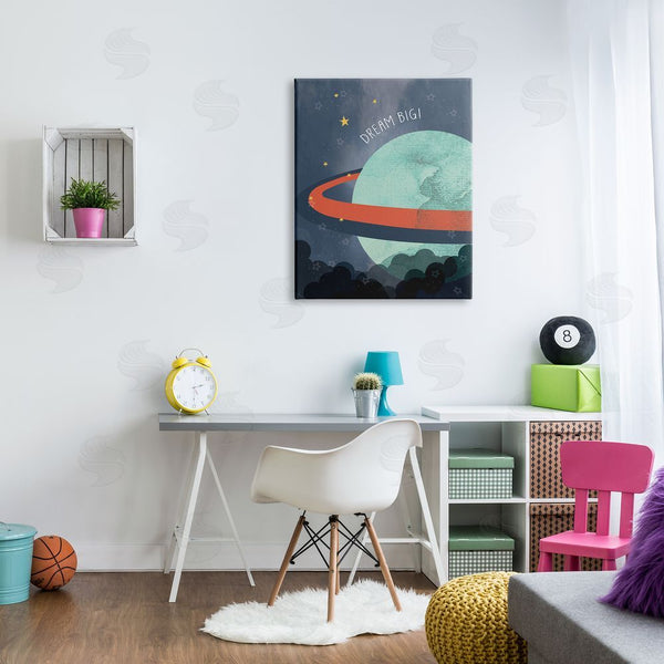 Stupell Industries Stupell Studio | Dream Big Retro Green Space Planet With Rings Wall Art
