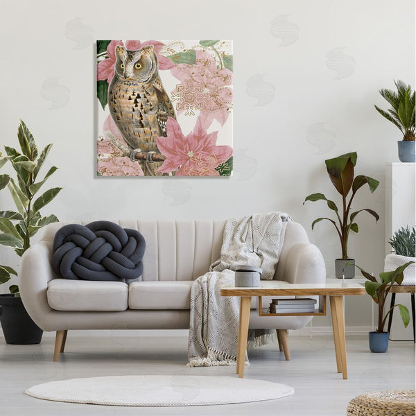 Stupell Industries Stupell Studio | Elegant Resting Silver Owl Geometric Snowflake Vintage Collage Wall Art