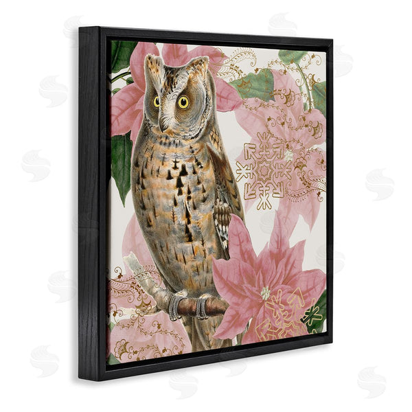 Stupell Industries Stupell Studio | Elegant Resting Silver Owl Geometric Snowflake Vintage Collage Wall Art