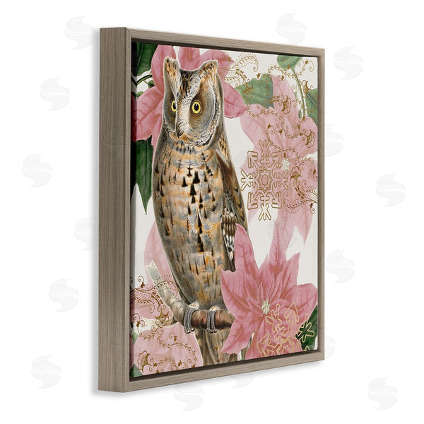 Stupell Industries Stupell Studio | Elegant Resting Silver Owl Geometric Snowflake Vintage Collage Wall Art