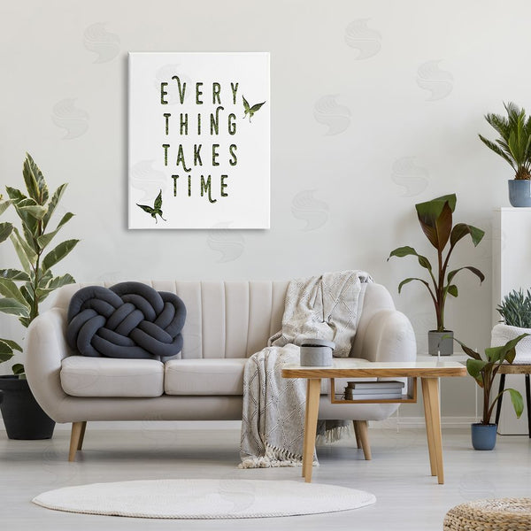 Stupell Industries Stupell Studio | Everything Takes Times Phrase Butterflies Grass Pattern Wall Art