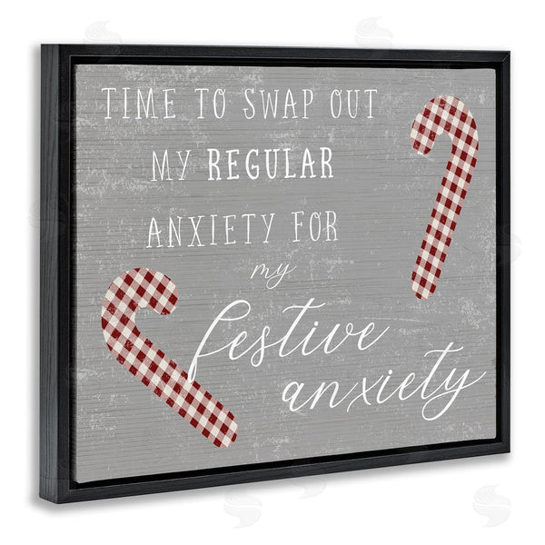 Stupell Industries Stupell Studio | Festive Anxiety Time Chistmas Saying Plaid Candy Canes