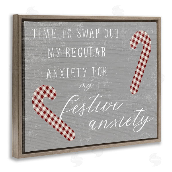 Stupell Industries Stupell Studio | Festive Anxiety Time Chistmas Saying Plaid Candy Canes