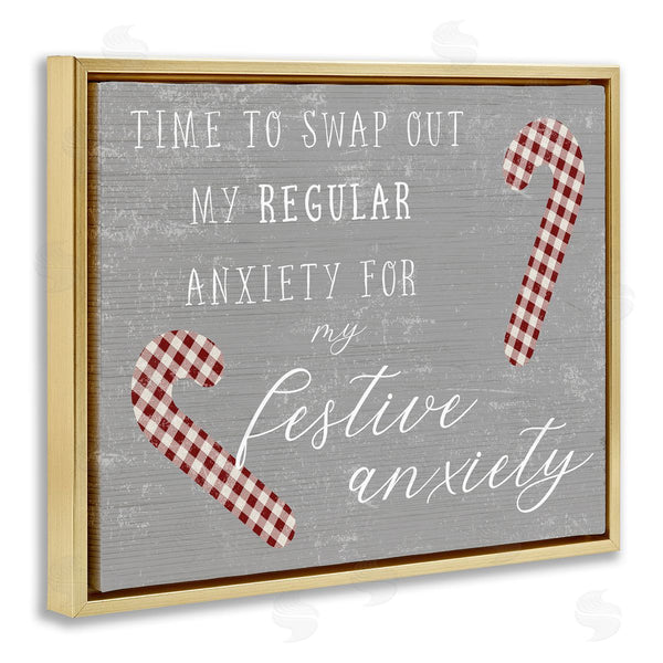 Stupell Industries Stupell Studio | Festive Anxiety Time Chistmas Saying Plaid Candy Canes