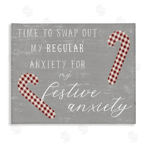 stupell industries Stupell Studio | Festive Anxiety Time Chistmas Saying Plaid Candy Canes