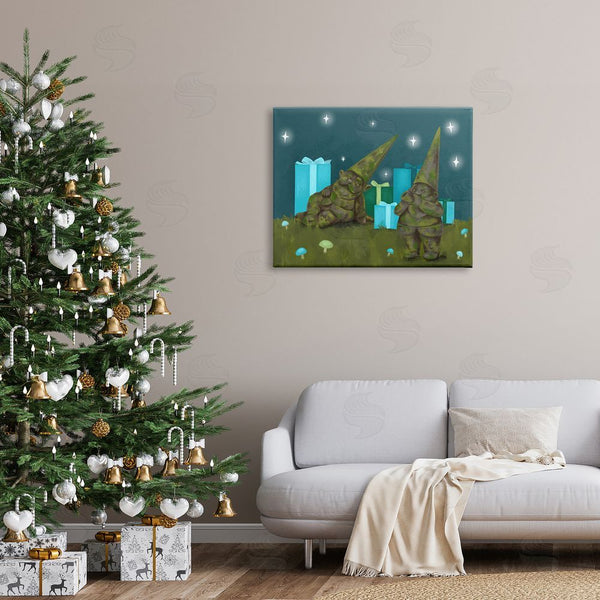 Stupell Industries Stupell Studio | Festive Mossy Garden Gnomes Grassland Christmas Gifts Wall Art