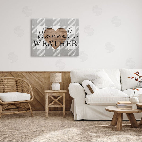 Stupell Industries Stupell Studio | Flannel Weather Phrase Grain Pattern Heart Checkered Plaid Wall Art