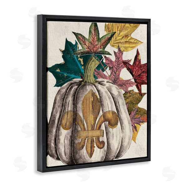 Stupell Industries Stupell Studio | Fleur-de-lis Crest Pumpkin Vintage Autumn Leaf Arrangement Wall Art