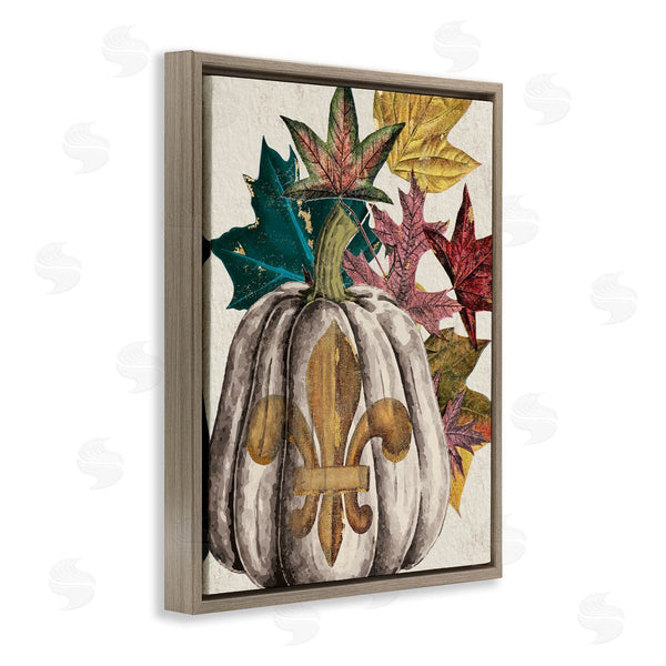 Stupell Industries Stupell Studio | Fleur-de-lis Crest Pumpkin Vintage Autumn Leaf Arrangement Wall Art