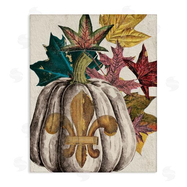 stupell industries Stupell Studio | Fleur-de-lis Crest Pumpkin Vintage Autumn Leaf Arrangement Wall Art