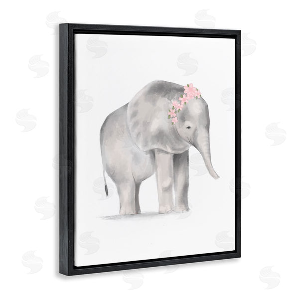Stupell Industries Stupell Studio | Floral Crown Baby Elephant Soft Pink Grey Illustration