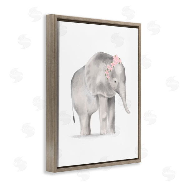 Stupell Industries Stupell Studio | Floral Crown Baby Elephant Soft Pink Grey Illustration