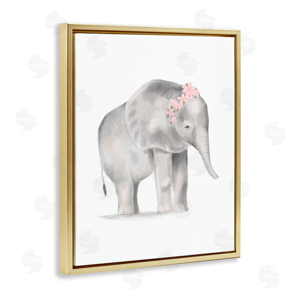 Stupell Industries Stupell Studio | Floral Crown Baby Elephant Soft Pink Grey Illustration
