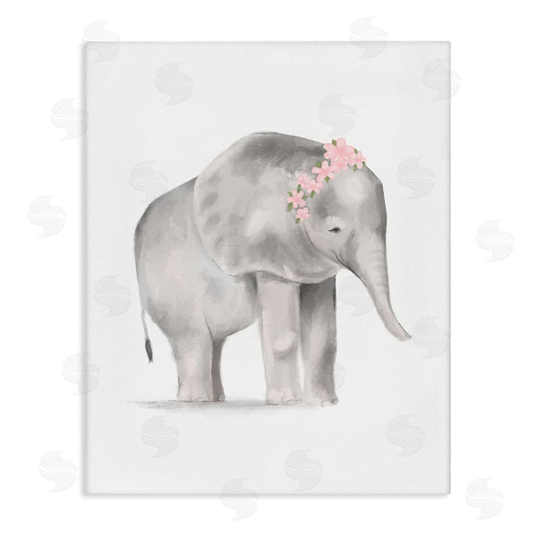 stupell industries Stupell Studio | Floral Crown Baby Elephant Soft Pink Grey Illustration