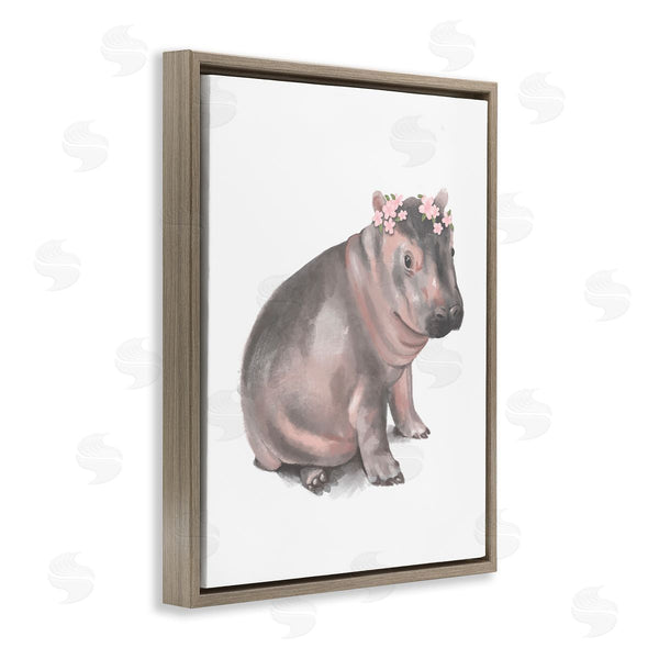 Stupell Industries Stupell Studio | Floral Crown Baby Hippo Soft Animal Illustration