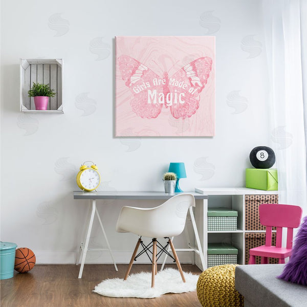 Stupell Industries Stupell Studio | Girls Are Made Of Magic Pink Patterned Butterfly Wall Art