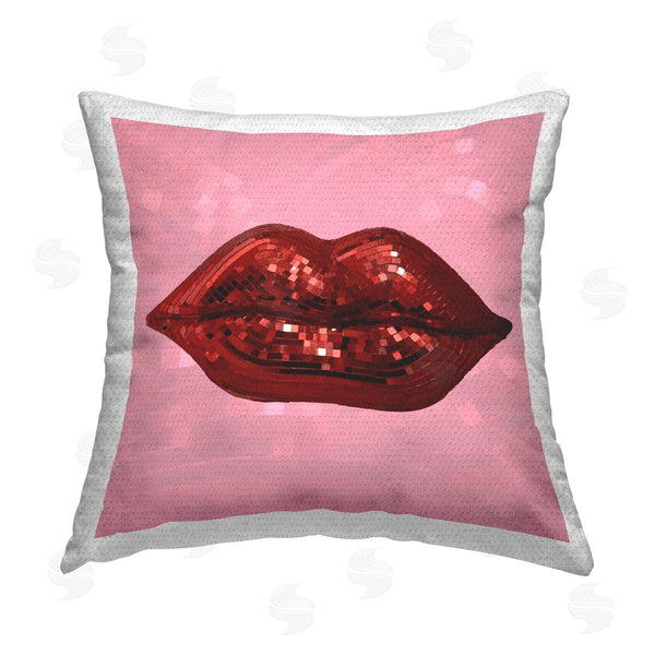Stupell Industries Stupell Studio | Glam Red Lips Disco Ball Pattern Printed Throw Pillow
