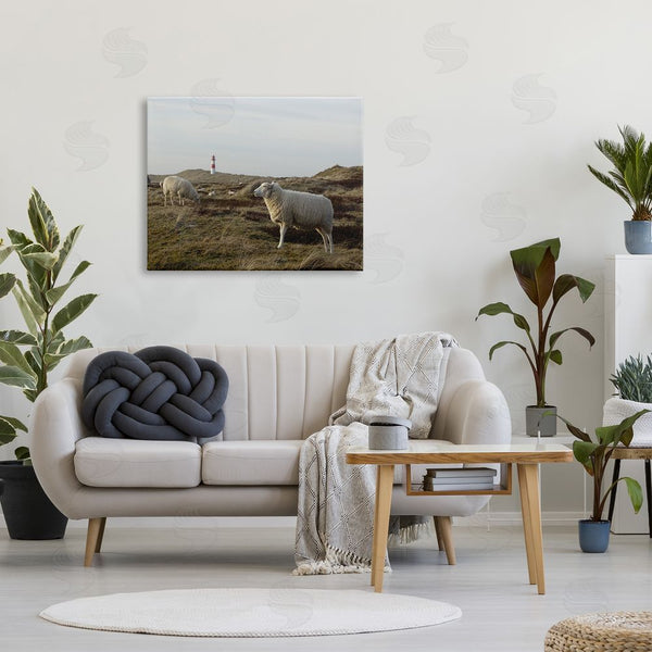 Stupell Industries Stupell Studio | Grazing Sheep Peaceful Grassland Hills Distant Lighthouse Wall Art