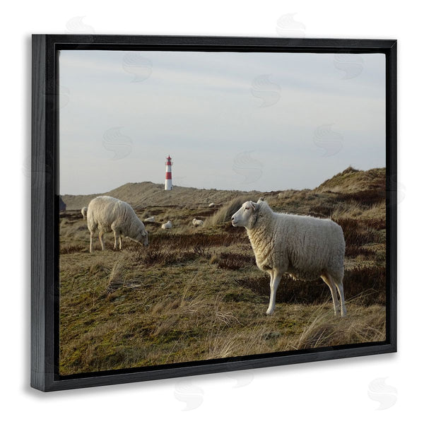 Stupell Industries Stupell Studio | Grazing Sheep Peaceful Grassland Hills Distant Lighthouse Wall Art