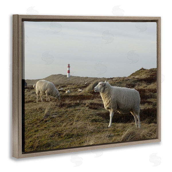 Stupell Industries Stupell Studio | Grazing Sheep Peaceful Grassland Hills Distant Lighthouse Wall Art