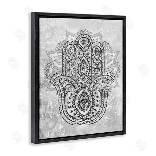 Stupell Industries Stupell Studio | Hamsa Hand Symbol Intricate Pattern Black Grey
