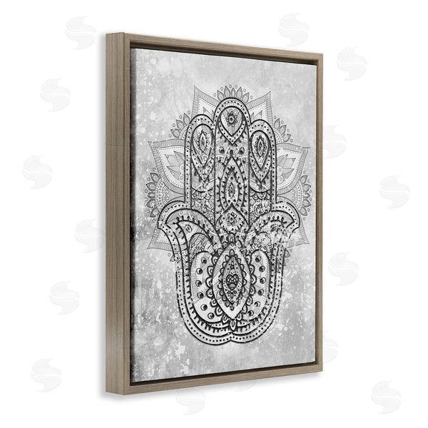 Stupell Industries Stupell Studio | Hamsa Hand Symbol Intricate Pattern Black Grey