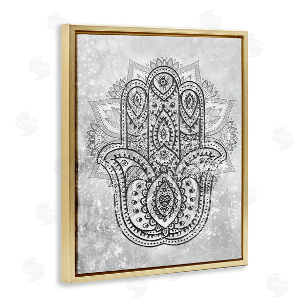 Stupell Industries Stupell Studio | Hamsa Hand Symbol Intricate Pattern Black Grey