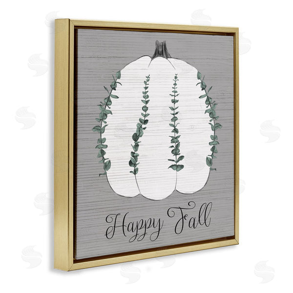 Stupell Industries Stupell Studio | Happy Fall Pumpkin With Green Eucalyptus Detail