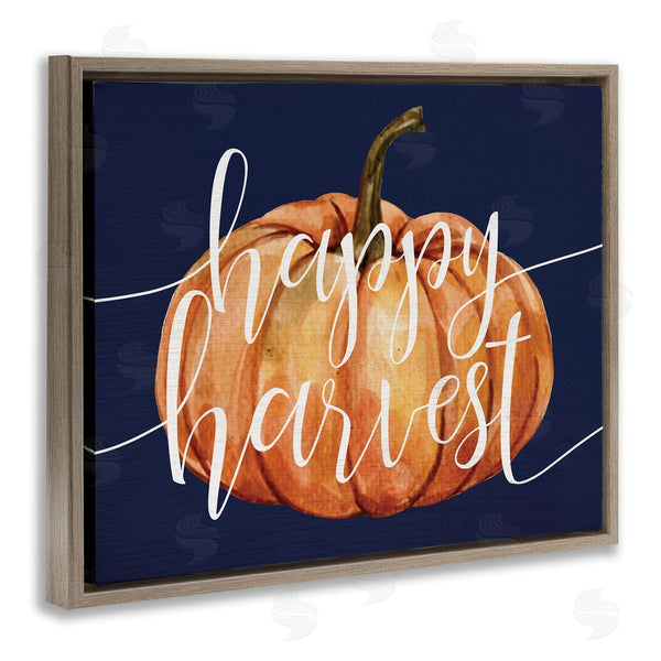 Stupell Industries Stupell Studio | Happy Harvest Phrase Orange Pumpkin Over Blue Wall Art