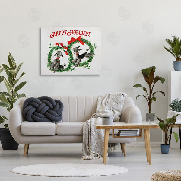 Stupell Industries Stupell Studio | Happy Holidays Saying Festive Toy Poodle Wreaths Wall Art