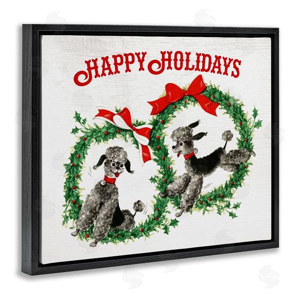 Stupell Industries Stupell Studio | Happy Holidays Saying Festive Toy Poodle Wreaths Wall Art
