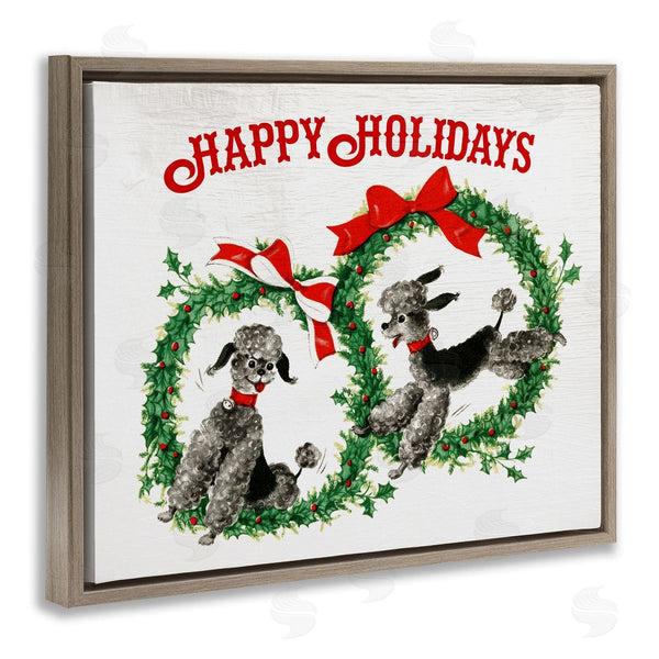 Stupell Industries Stupell Studio | Happy Holidays Saying Festive Toy Poodle Wreaths Wall Art