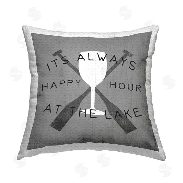 Stupell Industries Stupell Studio | Happy Hour At Lake Wine Glass Printed Throw Pillow