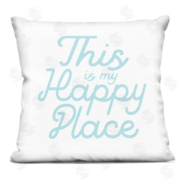 stupell industries Stupell Studio | Happy Place Blue Simple Script Text Quote Printed Throw Pillow