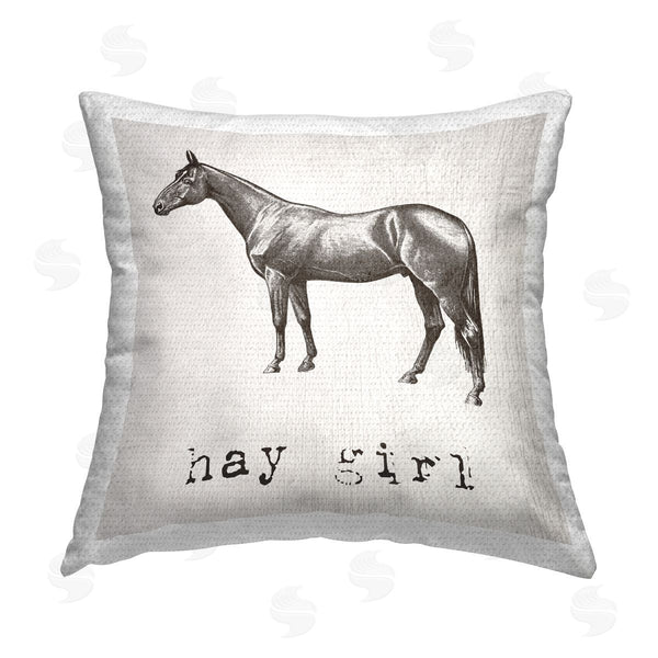 Stupell Industries Stupell Studio | Hay Girl Funny Horse Farmhouse Printed Throw Pillow