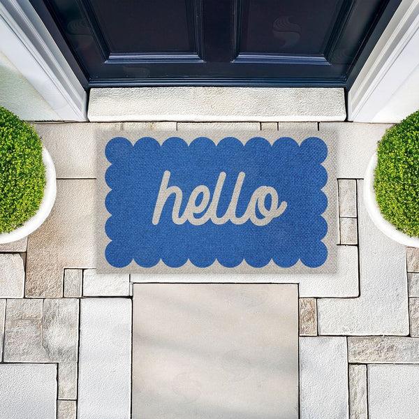 Stupell Industries Stupell Studio | Hello Blue Greeting Faux Sisal Door Mat