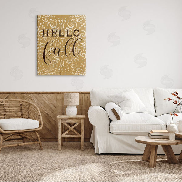 Stupell Industries Stupell Studio | Hello Fall Greeting Vintage Yellow Fractal Pattern Wall Art