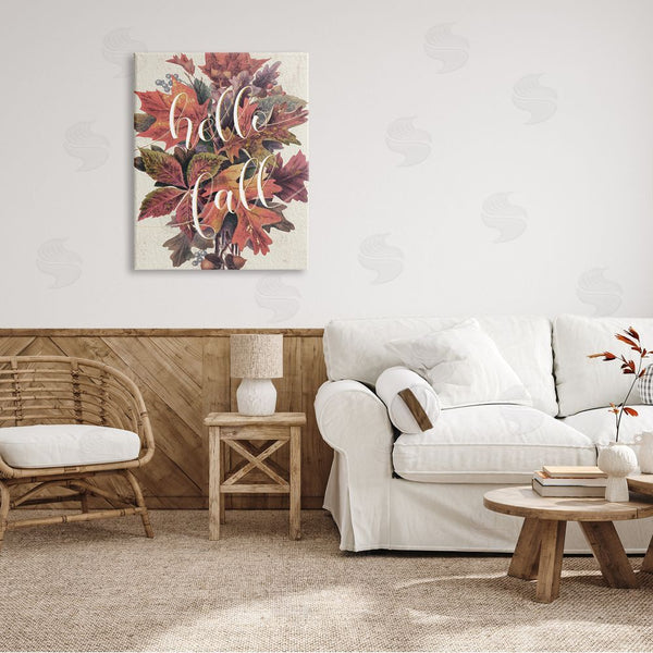 Stupell Industries Stupell Studio | Hello Fall Phrase Orange Autumn Leaf Pile Wall Art